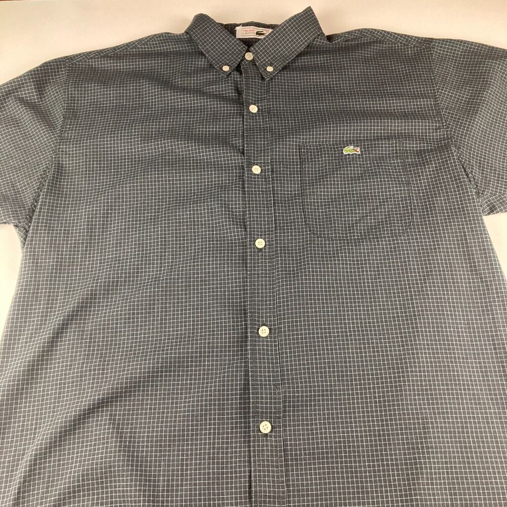 Vintage Lacoste The Best Shirt Mens XXL Gray Check Short Sleeve Button Down